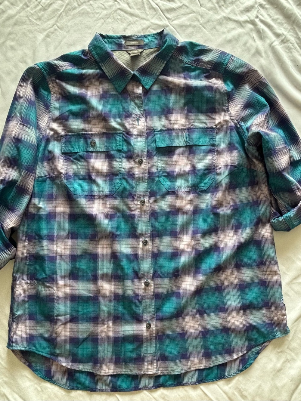 Eddie Bauer Teal & Purple Plaid Button-Down Shirt